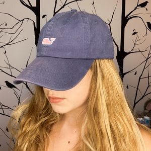 Vineyard Vines Blue Baseball Hat with Pink Whale